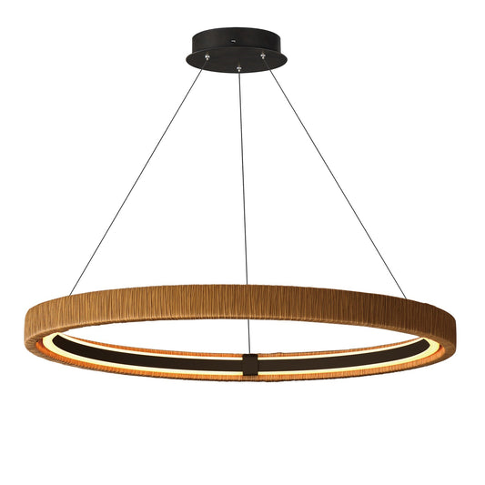 ET2 Kaia 36in 1-Light Ring Pendant | Coastal Antique Bronze and Natural Rattan | Covered Patio & Lounge | 36 x 36 x 2.5 in | Model E22963-NAANB