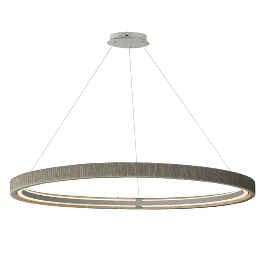 ET2 Kaia 48in 1-Light Pendant | Modern Gray and Natural Rattan | Covered Patio & Outdoor Lounge | 48.25 x 48.25 x 2.5 in | Model E22964-GY
