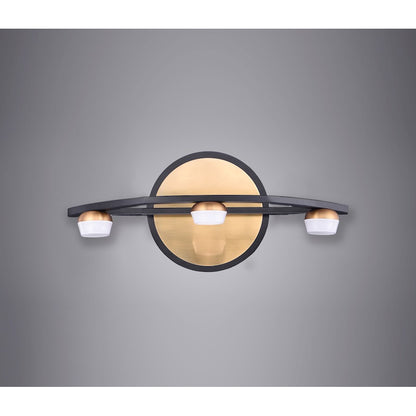 ET2 Lighting Button 3 Light Bath Vanity, Black/Gold