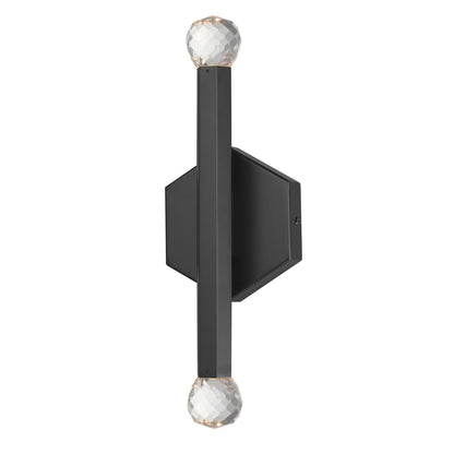 ET2 Lighting Allumettes 2 Light Wall Sconce, Black/Clear Crystal