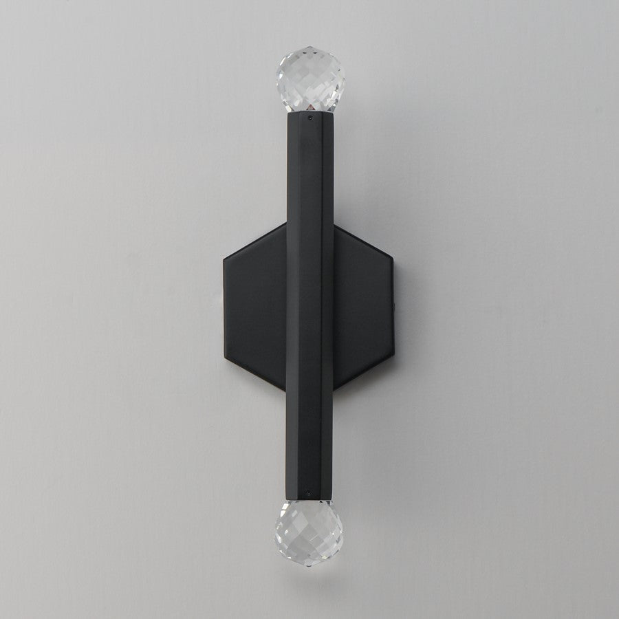 ET2 Lighting Allumettes 2 Light Wall Sconce, Black/Clear Crystal