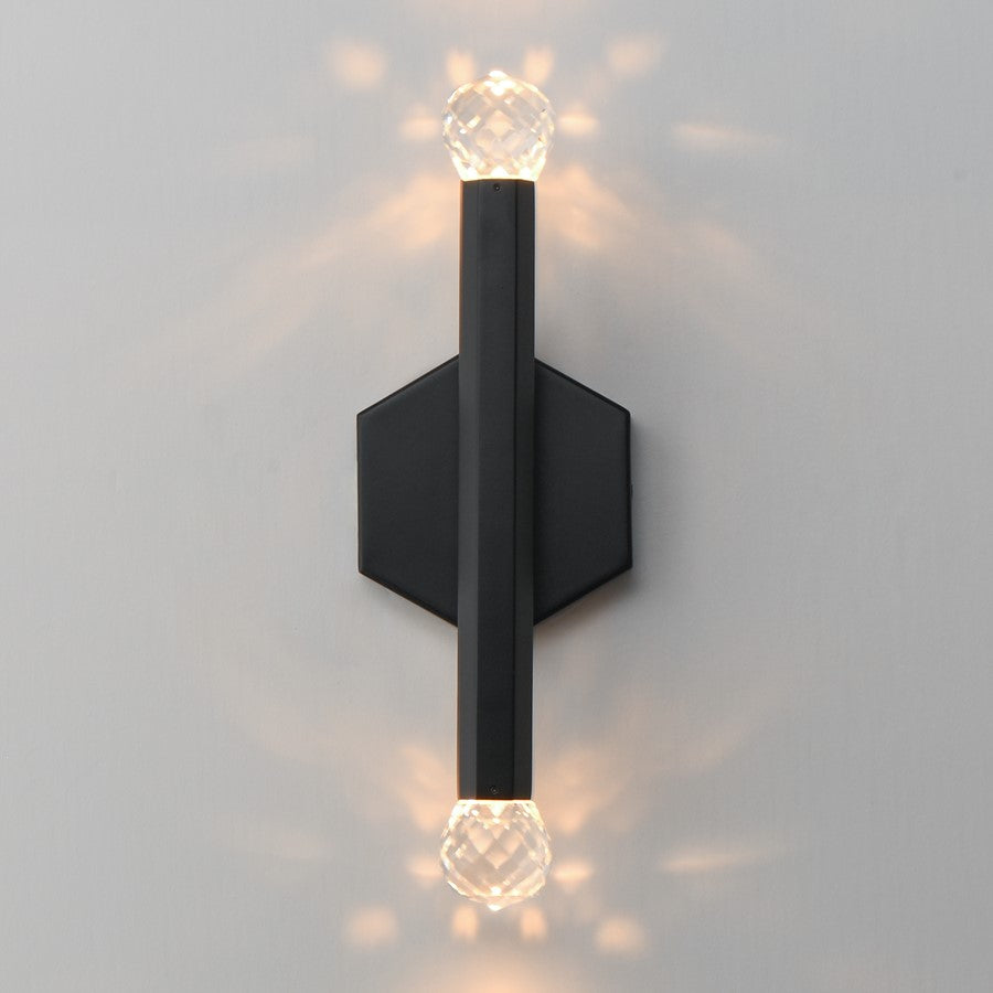 ET2 Lighting Allumettes 2 Light Wall Sconce, Black/Clear Crystal