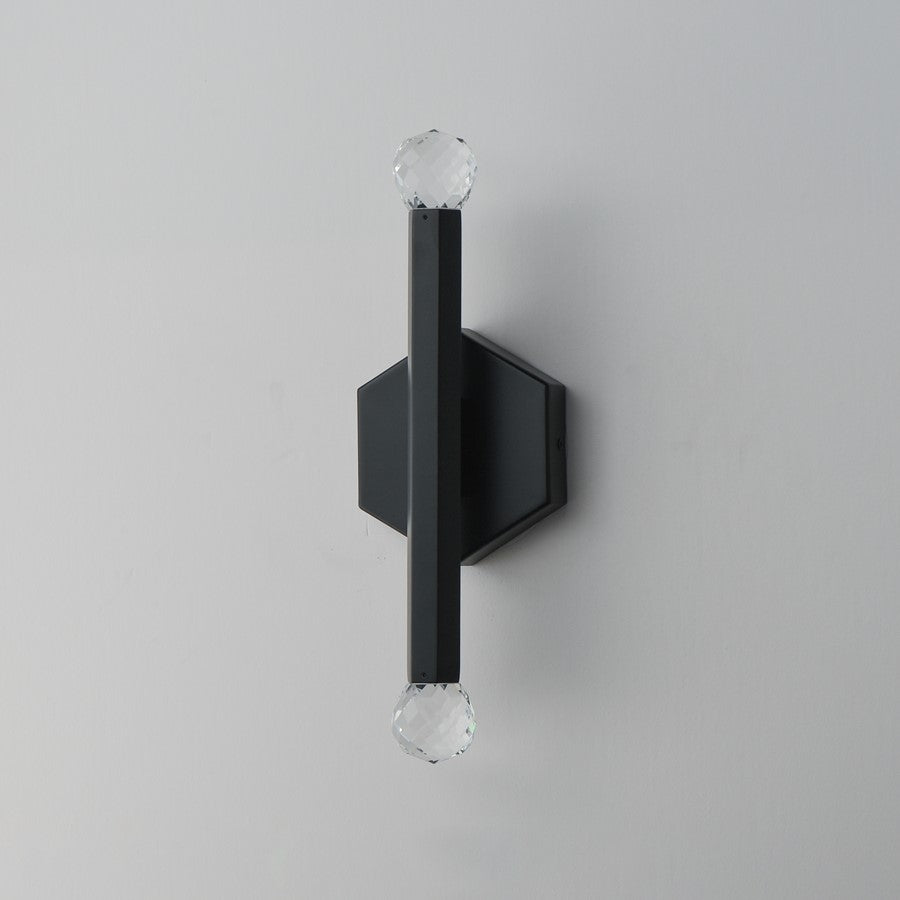 ET2 Lighting Allumettes 2 Light Wall Sconce, Black/Clear Crystal