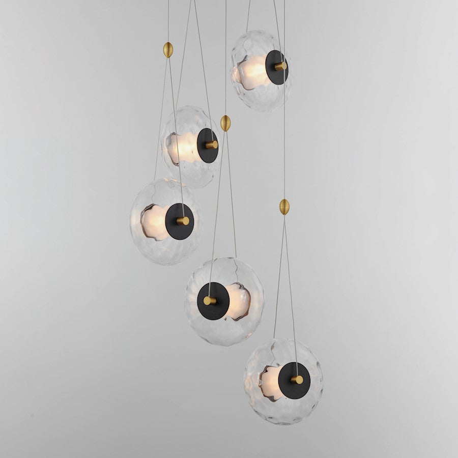 ET2 Lighting Amulet 5 Light LED Pendant, Black/Brass/Clear