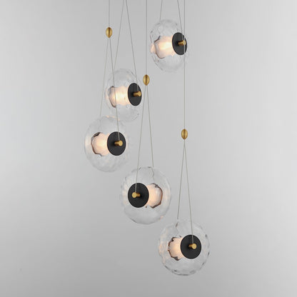 ET2 Lighting Amulet 5 Light LED Pendant, Black/Brass/Clear