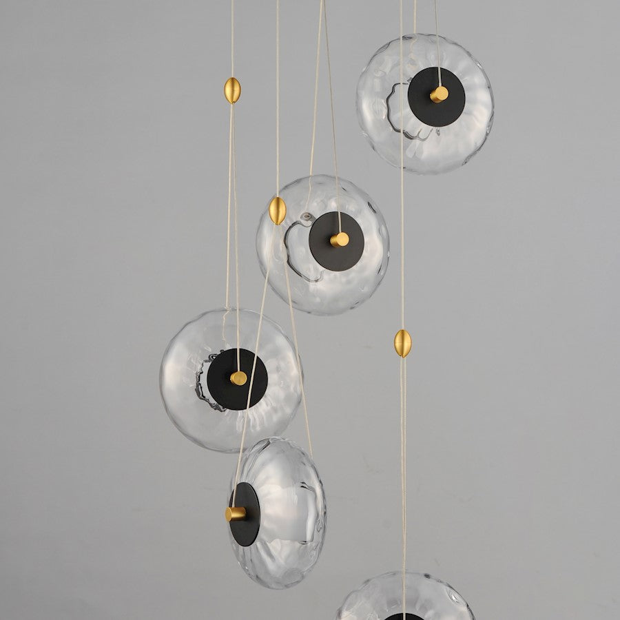 ET2 Lighting Amulet 5 Light LED Pendant, Black/Brass/Clear