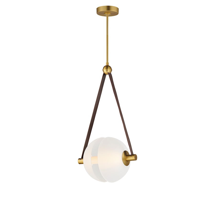 1 Light LED Pendant, Brass/Frosted