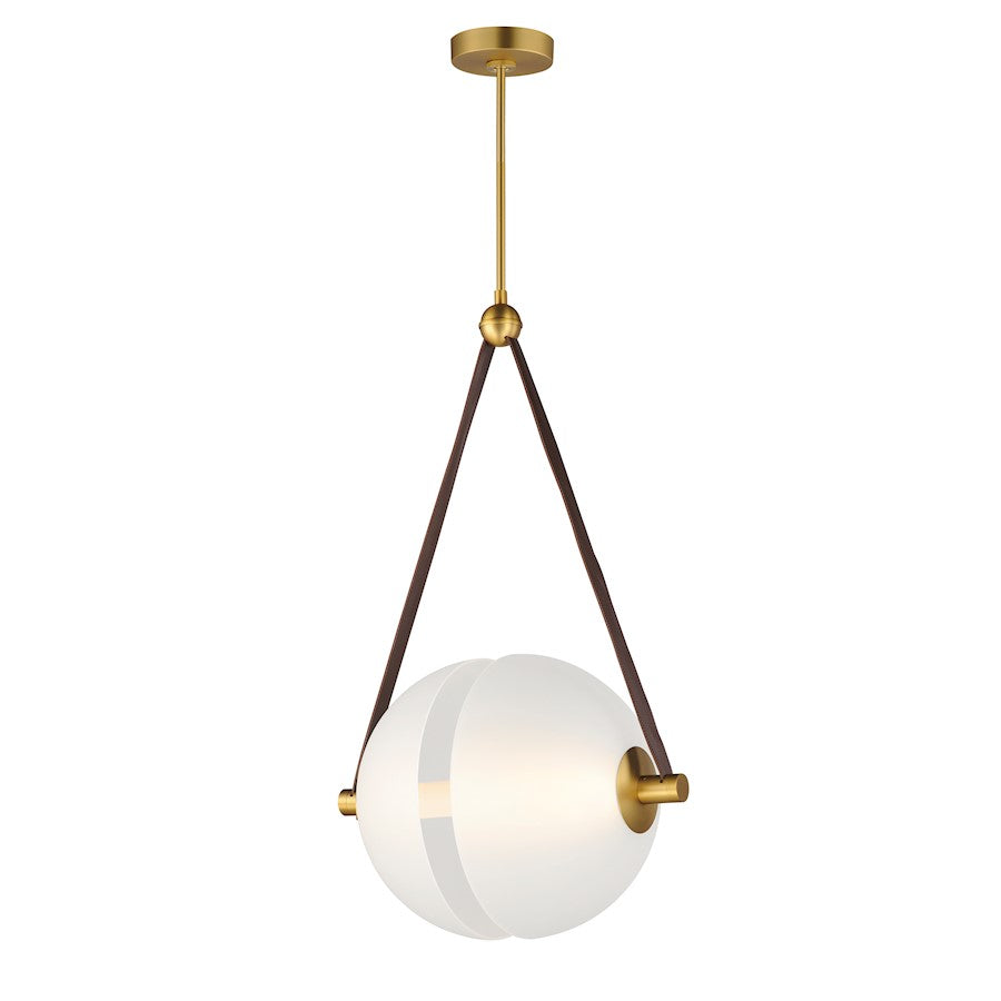 1 Light LED Pendant, Brass/Frosted