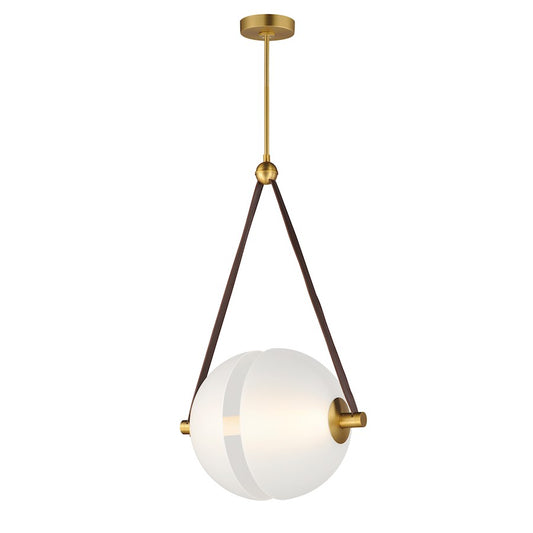 1 Light LED Pendant, Brass/Frosted