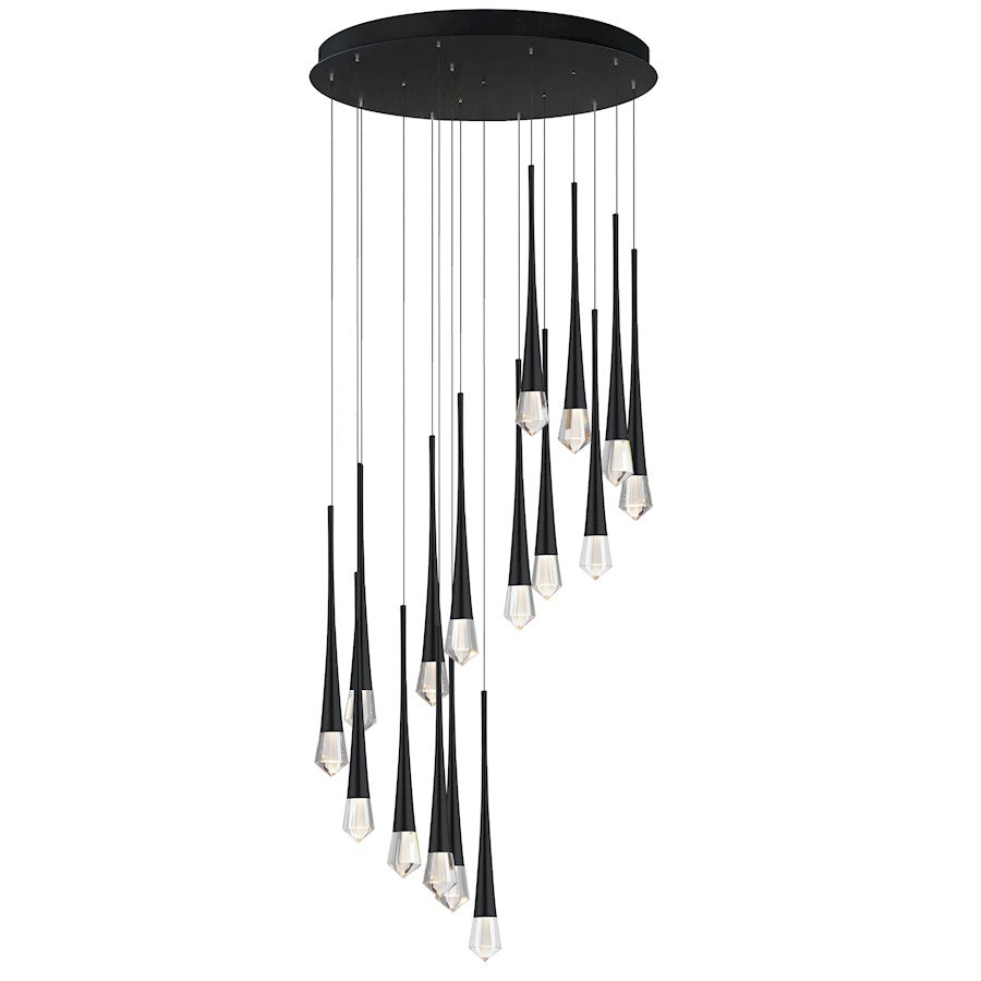 ET2 Lighting Pierce 16 Light LED Chandelier, Black/Clear Crystal
