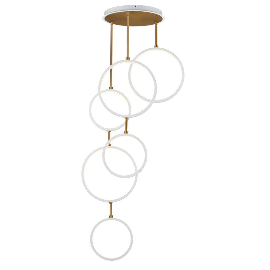 ET2 Lighting Hoopla 6-Light 25" LED Pendant, White/Gold - E24325-WTGLD