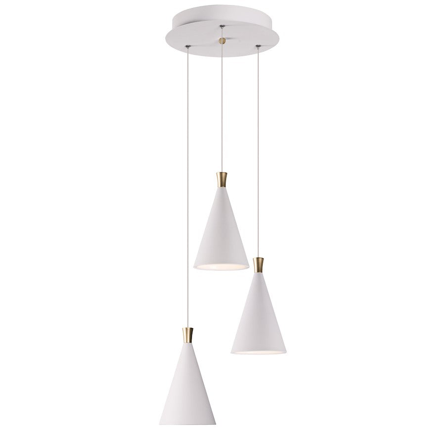 ET2 Lighting Norsk 3 Light Pendant, White/Metallic Gold