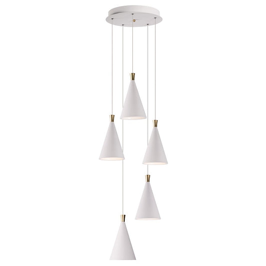 ET2 Lighting Norsk 5 Light Pendant, White/Metallic Gold