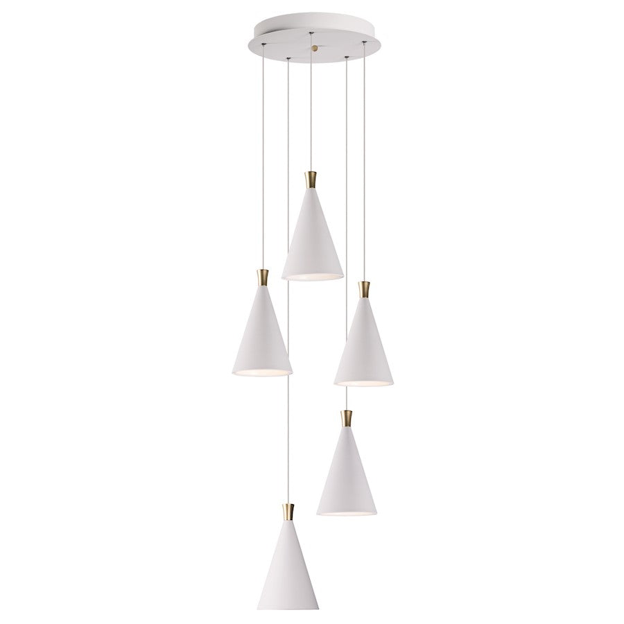 ET2 Lighting Norsk 5 Light Pendant, White/Metallic Gold