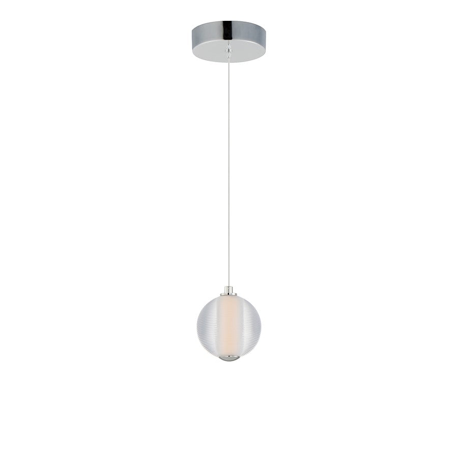 ET2 Lighting Rhythm 1 Light LED Pendant, Chrome/Clear Ribbed