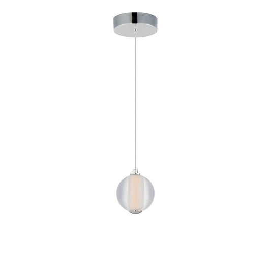 ET2 Lighting Rhythm 1 Light LED Pendant, Chrome/Clear Ribbed