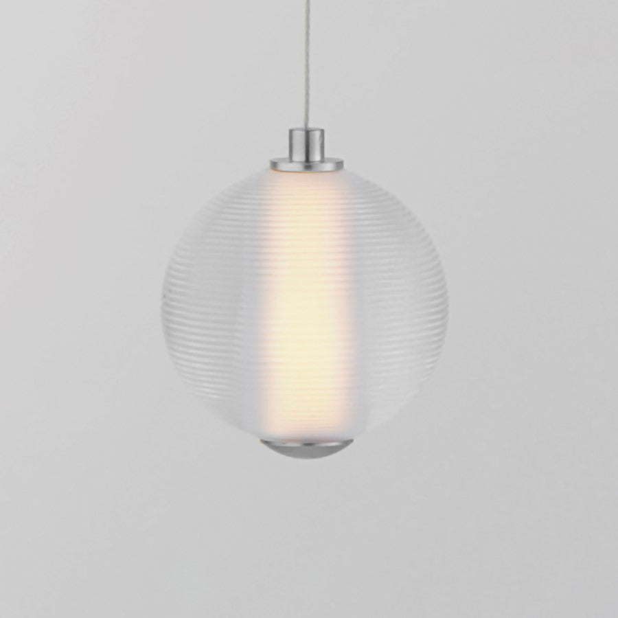 ET2 Lighting Rhythm 1 Light LED Pendant, Chrome/Clear Ribbed