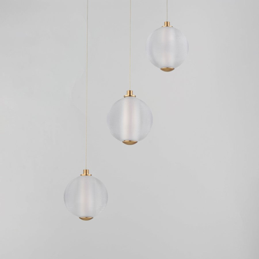 ET2 Lighting Rhythm 3 Light LED Pendant, Gold/Clear Ribbed