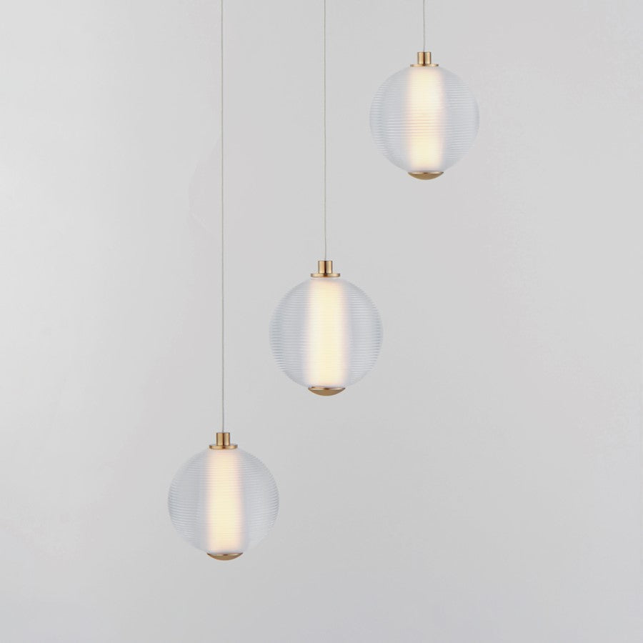 ET2 Lighting Rhythm 3 Light LED Pendant, Gold/Clear Ribbed