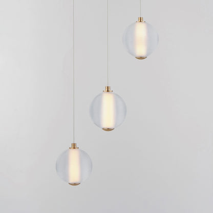 ET2 Lighting Rhythm 3 Light LED Pendant, Gold/Clear Ribbed