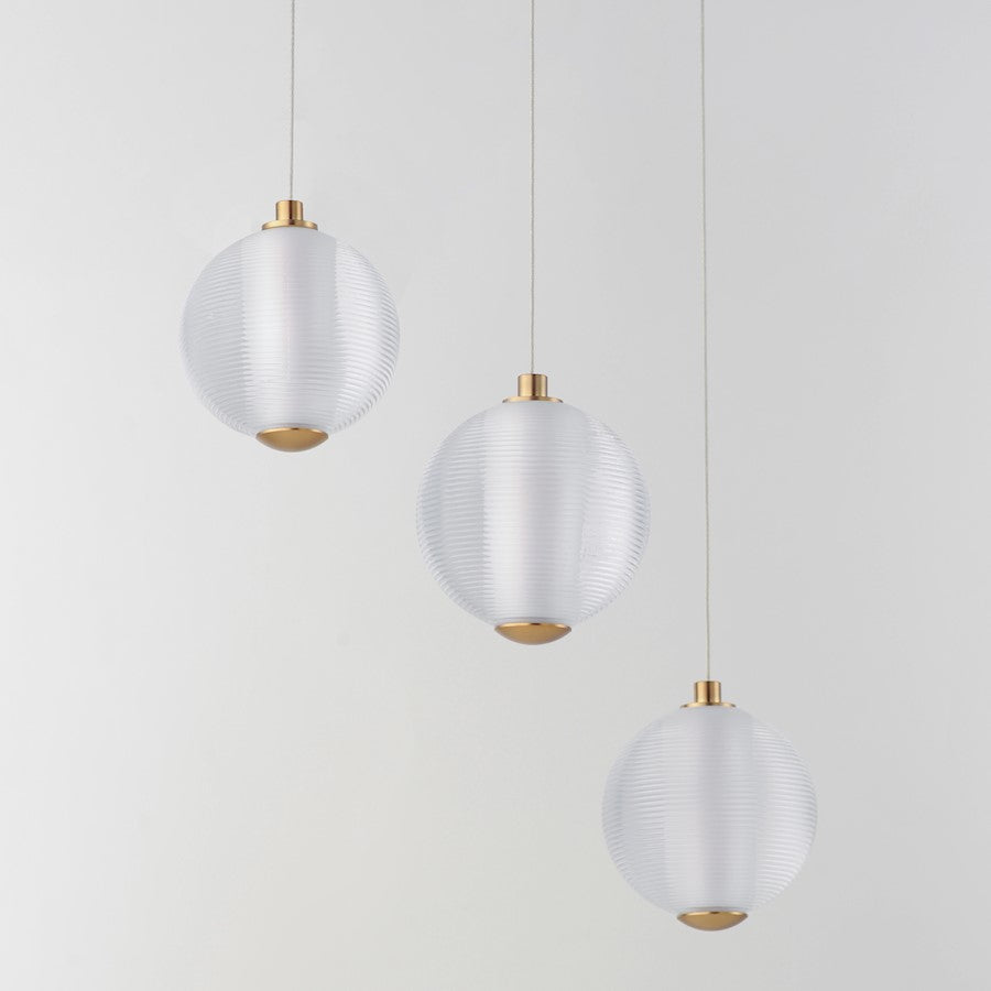 ET2 Lighting Rhythm 3 Light LED Pendant, Gold/Clear Ribbed