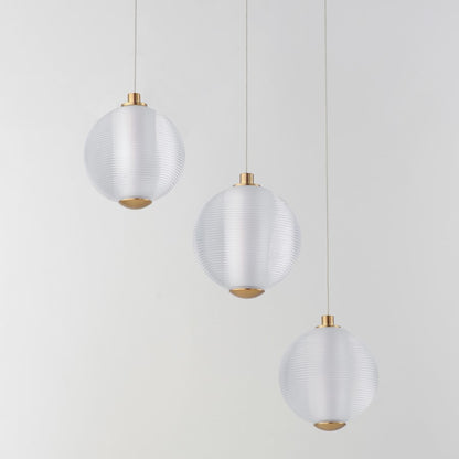 ET2 Lighting Rhythm 3 Light LED Pendant, Gold/Clear Ribbed