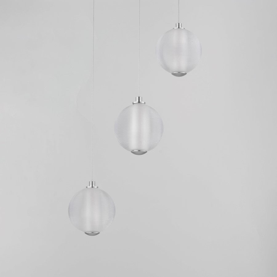 ET2 Lighting Rhythm 3 Light LED Pendant, Chrome/Clear Ribbed