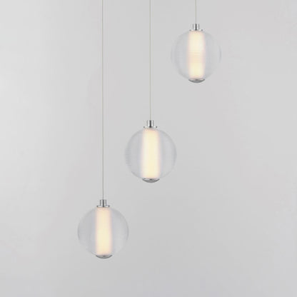 ET2 Lighting Rhythm 3 Light LED Pendant, Chrome/Clear Ribbed