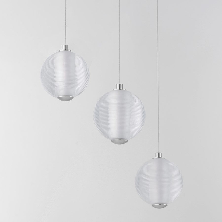 ET2 Lighting Rhythm 3 Light LED Pendant, Chrome/Clear Ribbed