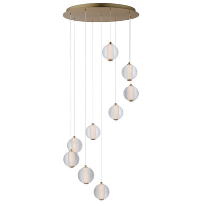 ET2 Lighting Rhythm 9 Light LED Pendant, Gold/Clear Ribbed