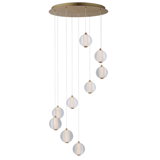ET2 Lighting Rhythm 9 Light LED Pendant, Gold/Clear Ribbed
