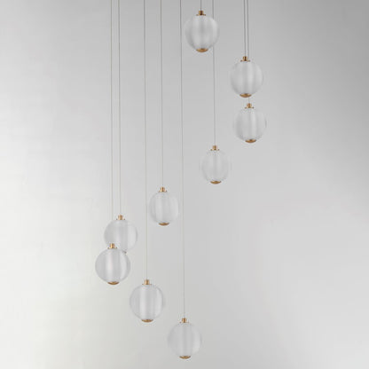 ET2 Lighting Rhythm 9 Light LED Pendant, Gold/Clear Ribbed