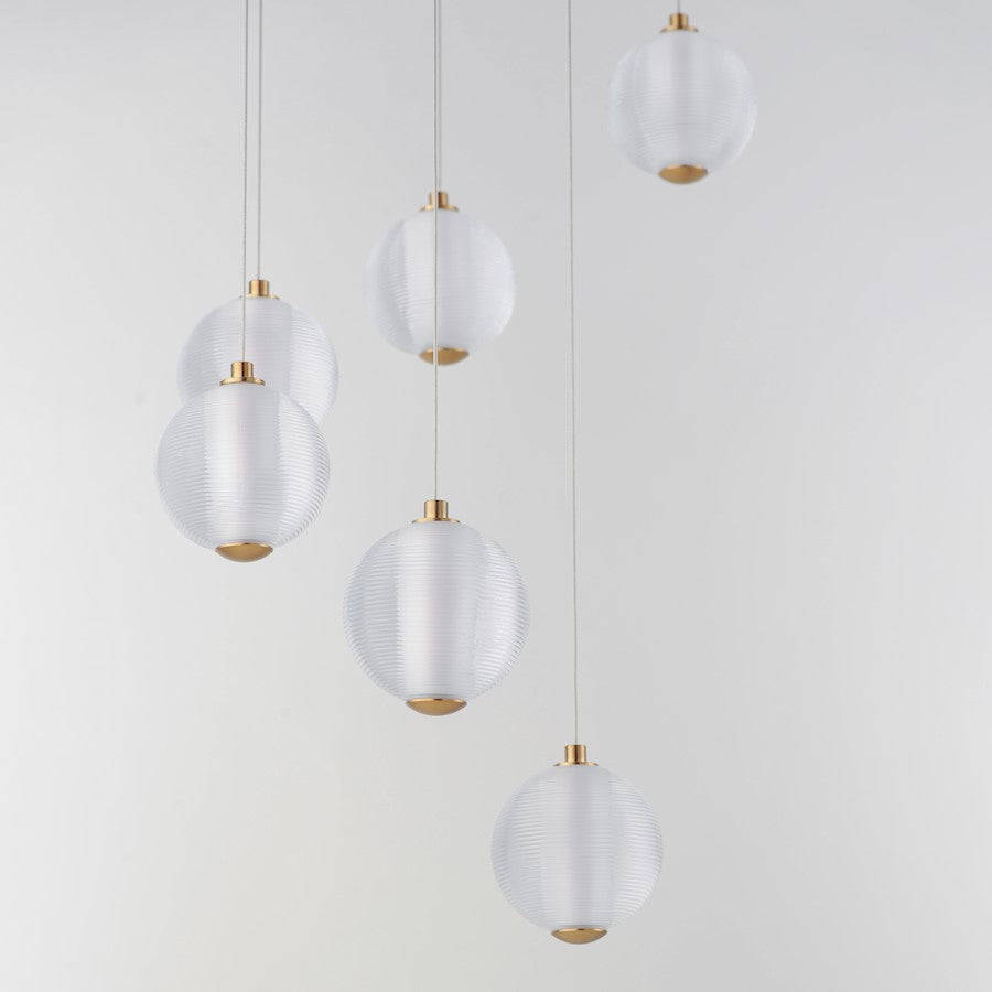 ET2 Lighting Rhythm 9 Light LED Pendant, Gold/Clear Ribbed