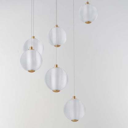 ET2 Lighting Rhythm 9 Light LED Pendant, Gold/Clear Ribbed