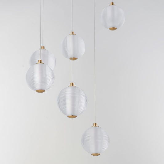 ET2 Lighting Rhythm 9 Light LED Pendant, Gold/Clear Ribbed