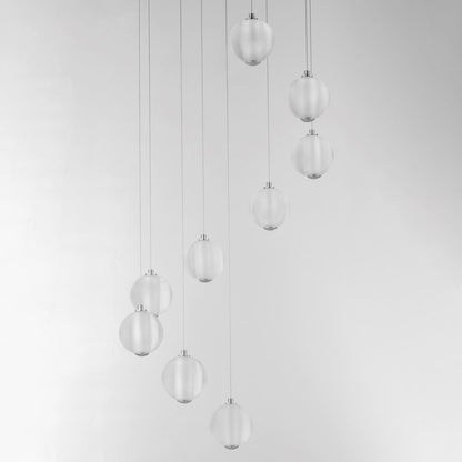 ET2 Lighting Rhythm 9 Light LED Pendant, Chrome/Clear Ribbed