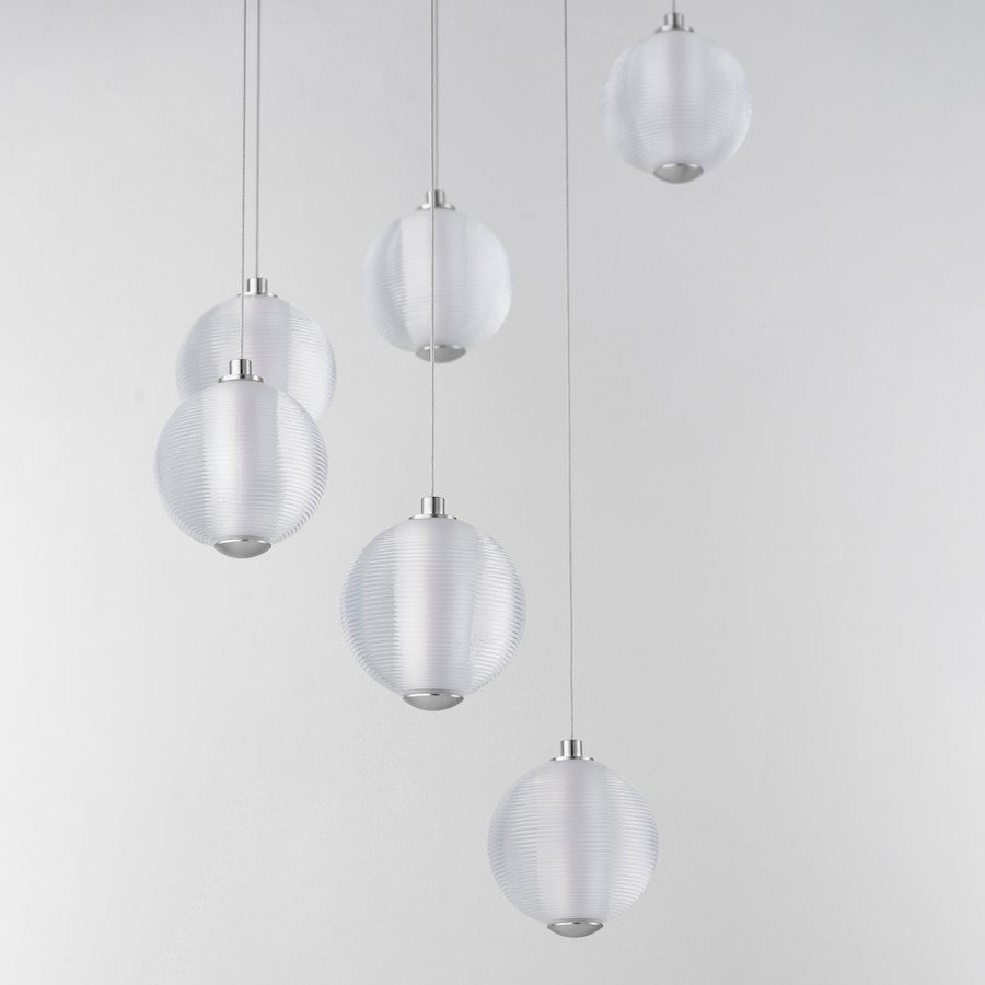 ET2 Lighting Rhythm 9 Light LED Pendant, Chrome/Clear Ribbed