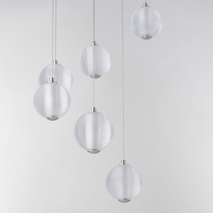 ET2 Lighting Rhythm 9 Light LED Pendant, Chrome/Clear Ribbed