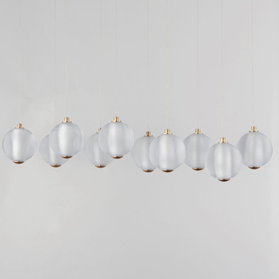 ET2 Lighting Rhythm 10 Light LED Pendant, Gold/Clear Ribbed