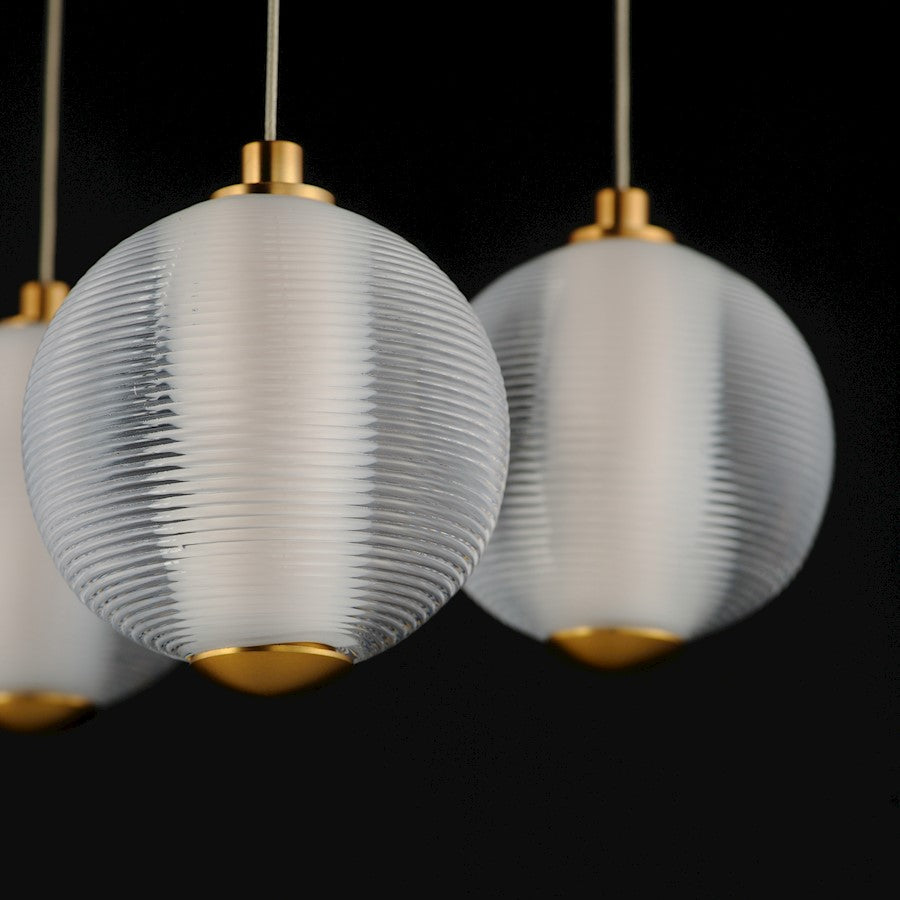 ET2 Lighting Rhythm 10 Light LED Pendant, Gold/Clear Ribbed
