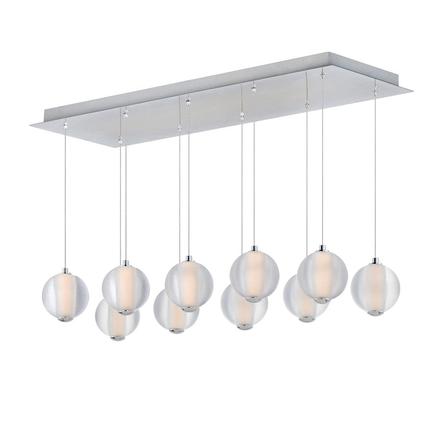 ET2 Lighting Rhythm 10 Light LED Pendant, Chrome/Clear Ribbed