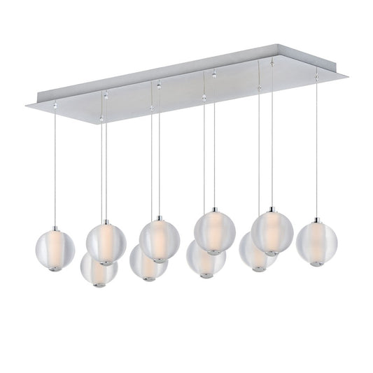 ET2 Lighting Rhythm 10 Light LED Pendant, Chrome/Clear Ribbed