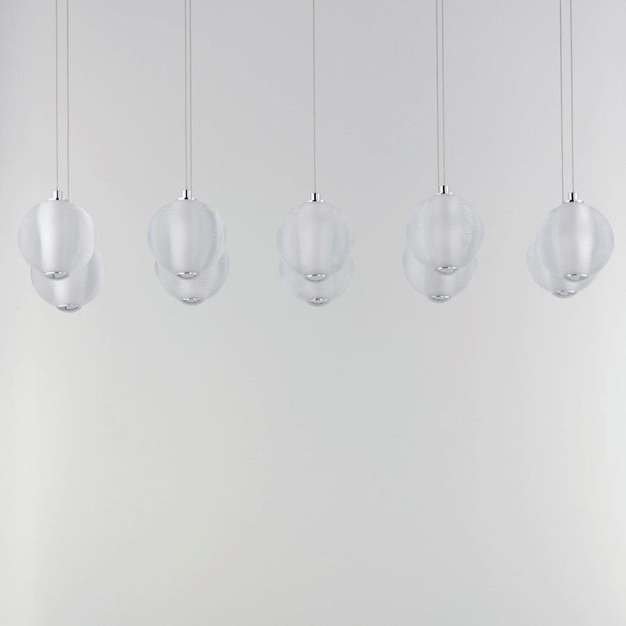 ET2 Lighting Rhythm 10 Light LED Pendant, Chrome/Clear Ribbed