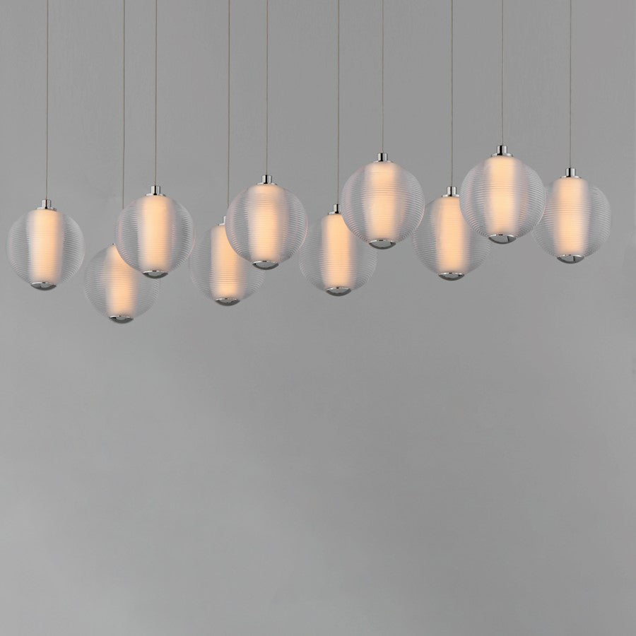 ET2 Lighting Rhythm 10 Light LED Pendant, Chrome/Clear Ribbed