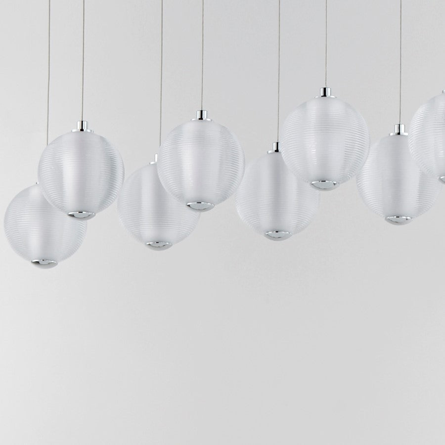 ET2 Lighting Rhythm 10 Light LED Pendant, Chrome/Clear Ribbed