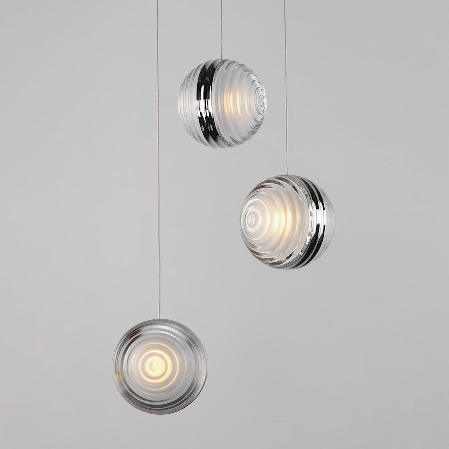 ET2 Lighting Pulse 3Lt Multi-Light LED Pendant, Chrome/Acrylic