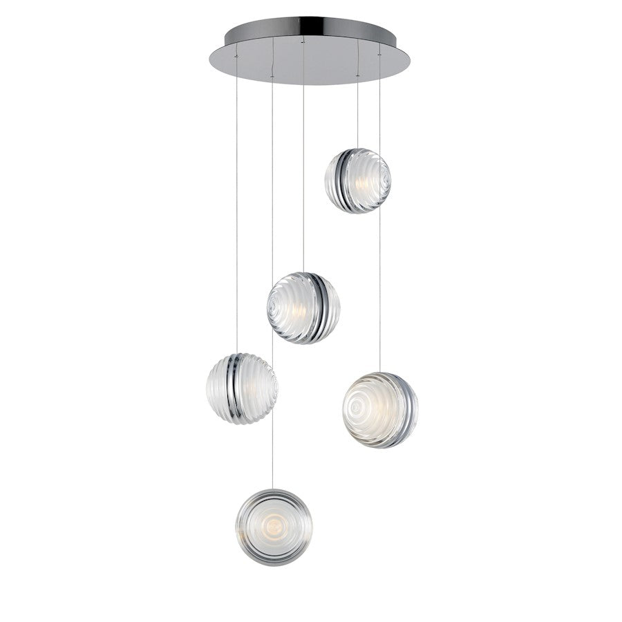 ET2 Lighting Pulse 5Lt Multi-Light LED Pendant, Chrome/Acrylic