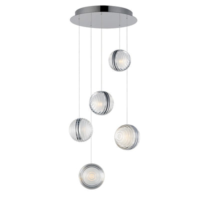 ET2 Lighting Pulse 5Lt Multi-Light LED Pendant, Chrome/Acrylic