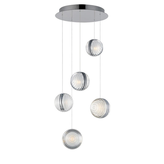 ET2 Lighting Pulse 5Lt Multi-Light LED Pendant, Chrome/Acrylic