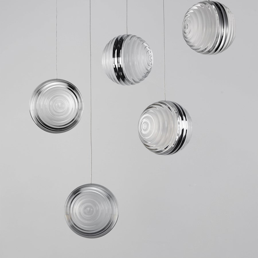 ET2 Lighting Pulse 5Lt Multi-Light LED Pendant, Chrome/Acrylic